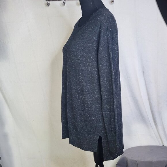 Banana Republic Grey Black White Flecks Center Seam Cotton Poly LS Sweater Sz M - Picture 7 of 16